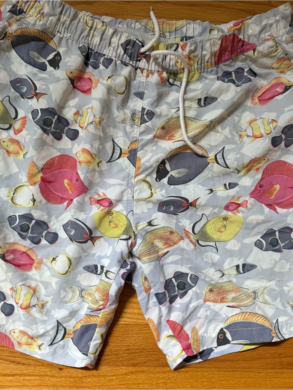 Mens Swim Trunks - Colorful Fish Print (White) sz large